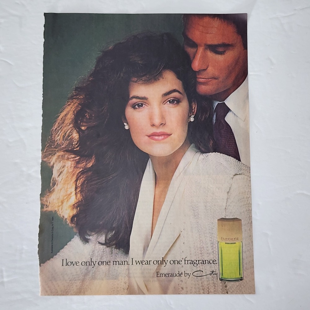 Vintage 1985 Emeraude by Coty Perfume Print Ad Couple Model Clipping 8x11